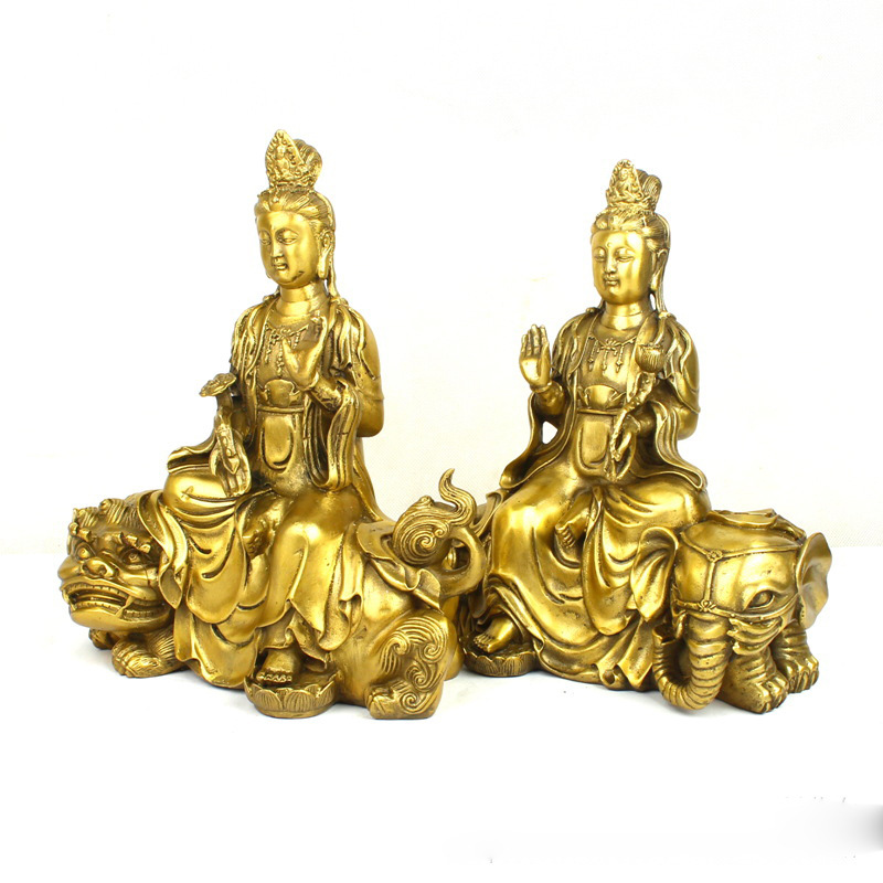 Art Craft Lion - Manjushri Samantabhadra Boeddhabeeldje met groene leeuw