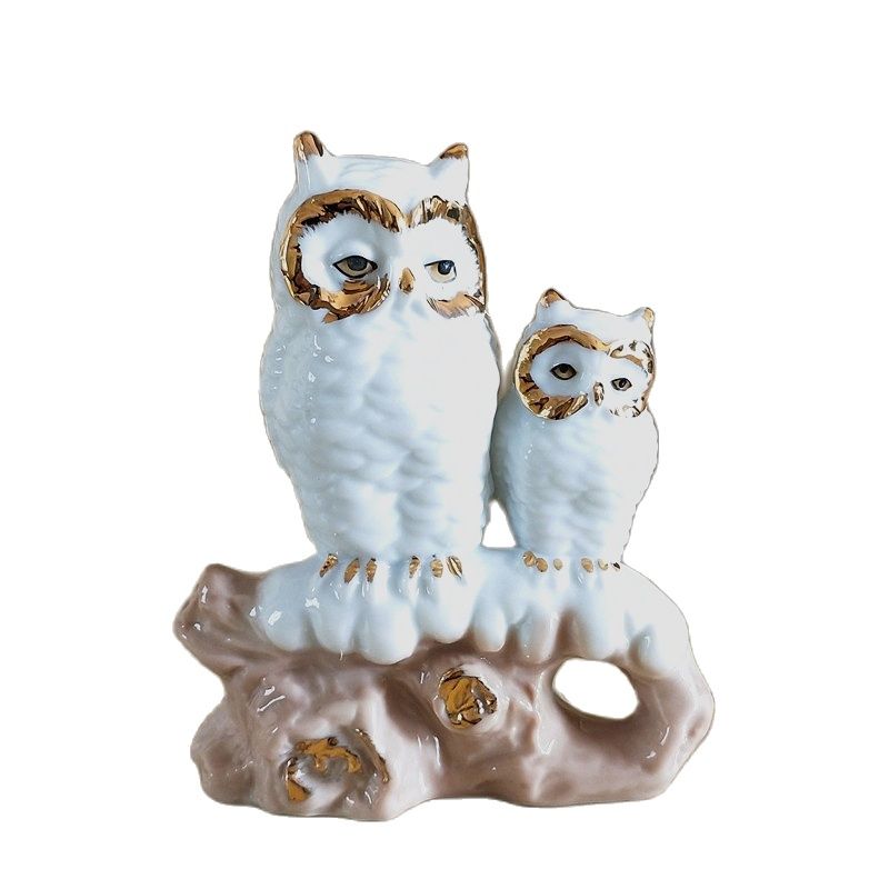 Art And Craft For Mother'S Day - Goudkleurig porseleinen moederuil beeldje handgemaakte keramiek