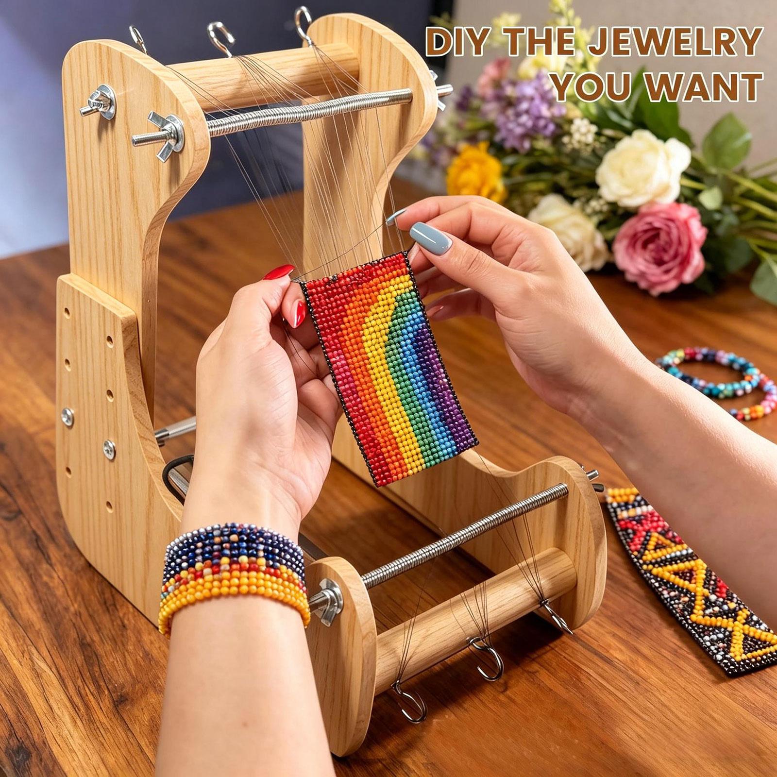 Loom Weaving Frame - Veelzijdige kralenweefgetouw met verstelbaar houten frame,